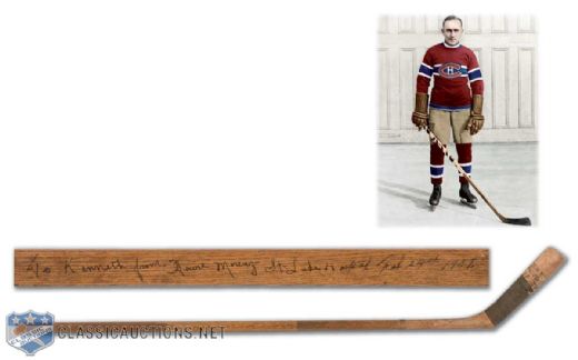 1937 Autographed Howie Morenz Stick from his Deathbed