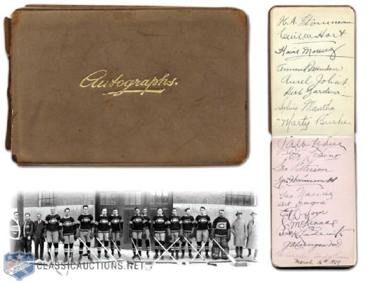 Autograph Book Signed by 1928-29 Montreal Canadiens, Featuring Howie Morenz, Aurele Joliat and George Hainsworth