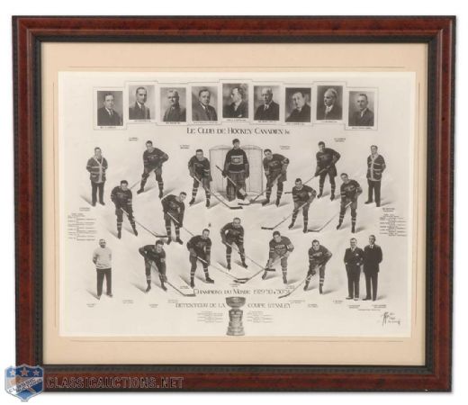 Montreal Canadiens 1929-30 and 1930-31 Stanley Cup Champions Framed Rice Studios Team Photo Montage