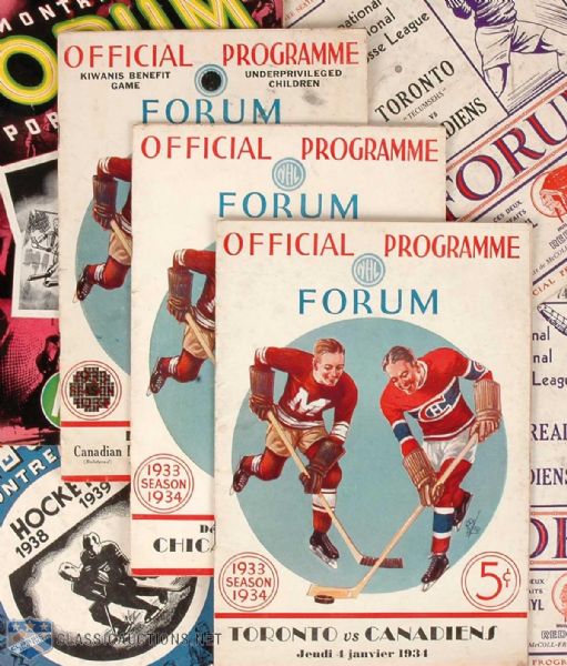 1930s Montreal Canadiens Program Collection of 5 & Rare Canadiens Lacrosse Programs