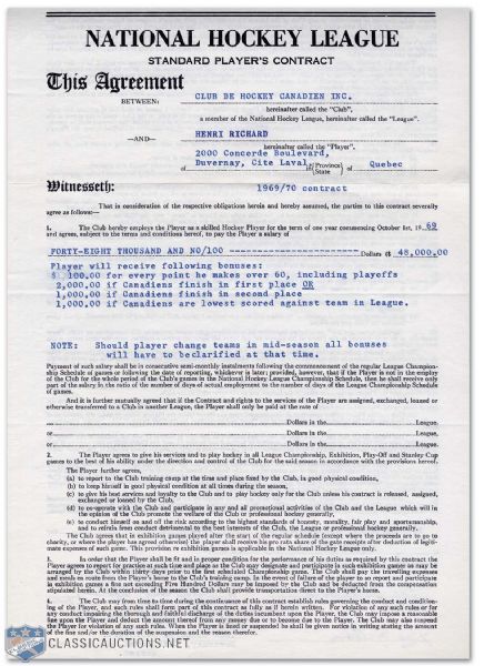 Henri Richards 1969-70 Montreal Canadiens Contract