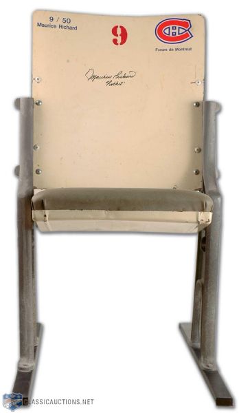 Montreal Forum #9 White Seat Autographed by Maurice "Rocket" Richard