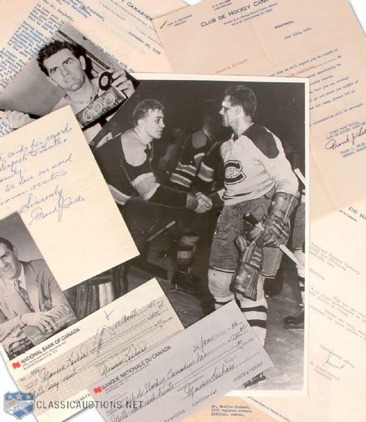 Maurice Richard Original Montreal Canadiens Document and Photo Collection, Featuring Signed Frank Selke Letters and Signed Richard Checks