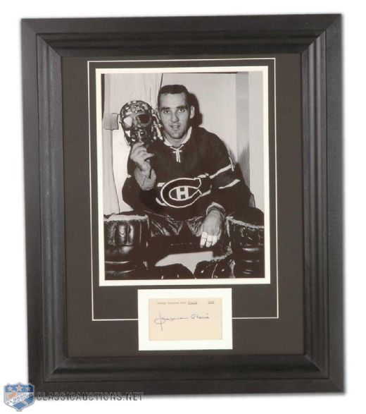 Lot Detail - Jacques Plante Framed Autograph and Photo Display