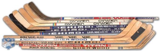 Hockey Stick Collection of 11, Featuring Guy Lafleur Game Used Quebec Nordiques Stick