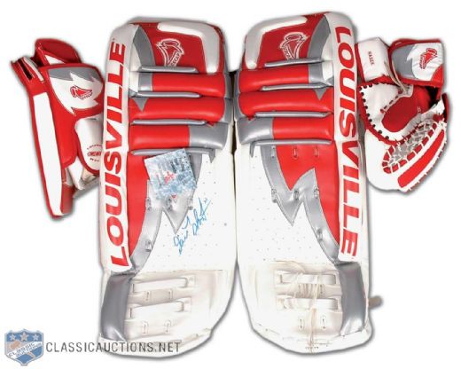 Dominik Hasek Signed Goalie Pads and Custom Made Mitt and Blocker