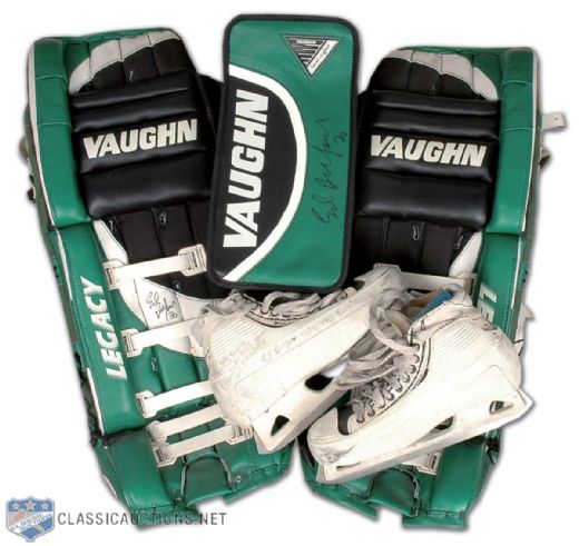 Ed Belfour Signed Game Used Goalie Pads, Blocker and Skates