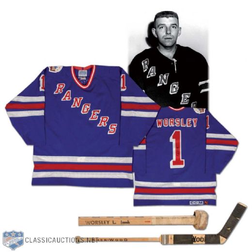 1994 New York Rangers Jersey Presented to Gump Worsley & Game Used Stick