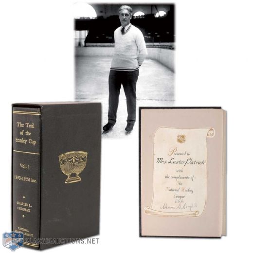 Leatherbound First Volume of "The Trail of the Stanley Cup" Presented by the NHL to the Family of Lester Patrick