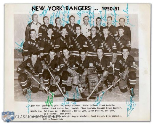 Buddy OConnors 1950-51 New York Rangers Team Signed Team Photo (8" x 10")