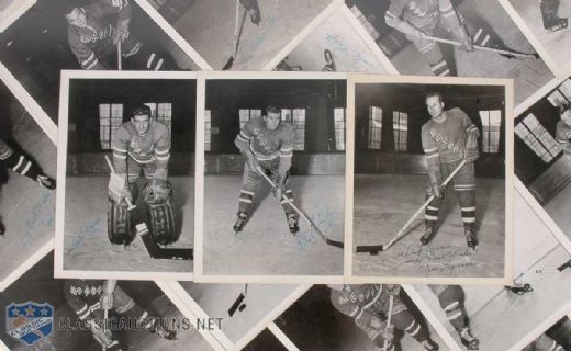 Buddy OConnors 1950-51 New York Rangers Autographed Photo Collection of 18