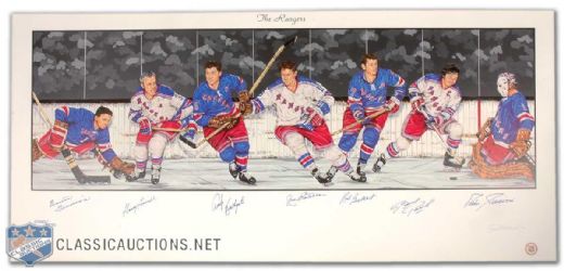 New York Ranger Limited Edition Lithograph Autographed by 7 HOFers