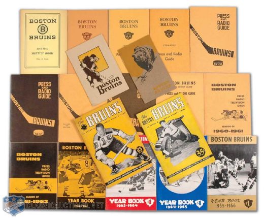 Boston Bruins Original Six Era Media Guide Collection of 19, Including 1926-27 and 1927-28