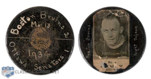 1934 Boston Bruins vs. Ottawa Senators Spalding Game Puck