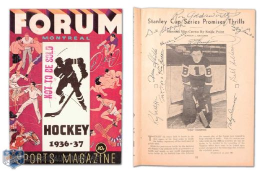 1936-37 Boston Bruins Team Signed Montreal Forum Program, Featuring Art Ross, Dit Clapper, Tiny Thompson and Woody Dumart