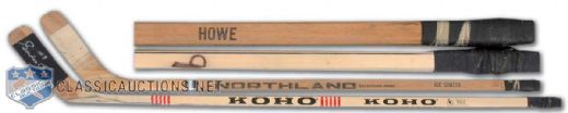 Gordie Howe Stick Collection of 2, Including Mid-1970s WHA Game Used Northland and Autographed Koho