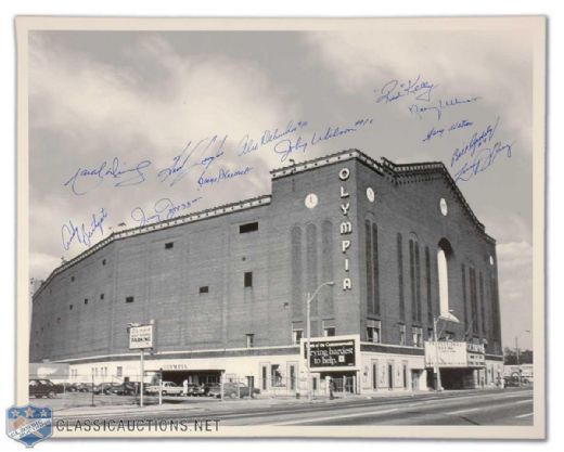 Detroit Olympia Photo Autographed by 12 Former Red Wings