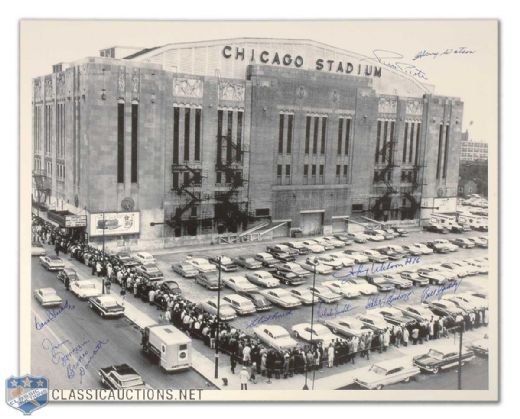 Chicago Stadium Photo Autographed by 10 Former Black Hawks