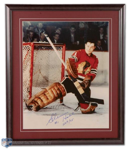 Glenn Hall Chicago Black Hawks Autographed Framed Photo (22" x 26")