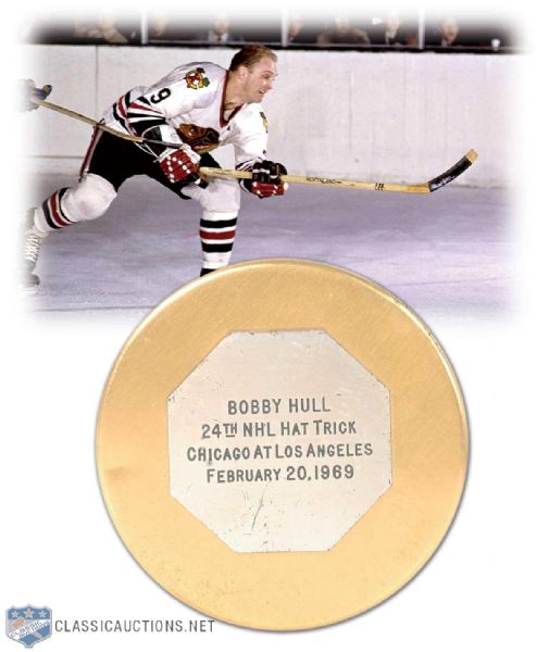 Bobby Hulls 1968-69 24th Career NHL Hat Trick Puck