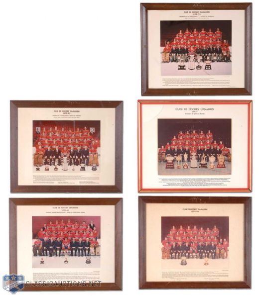 Yvon Lamberts Framed Montreal Canadiens Team Photo Collection of 5