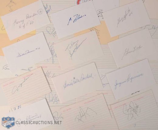 Montreal Canadiens Autographed Index Card Collection of 74, Featuring 19 Signed by Hall-of-Famers, Including Reardon, Lach and Bouchard