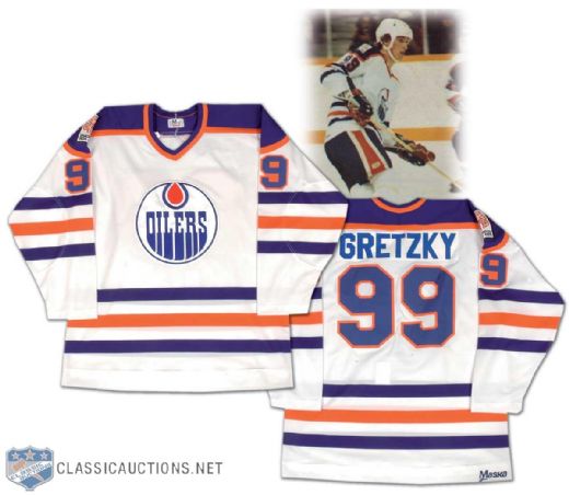 Wayne Gretzky 1979-80 Edmonton Oilers Rookie Season Replica Jersey, with Edmonton 75th Anniversary Patch