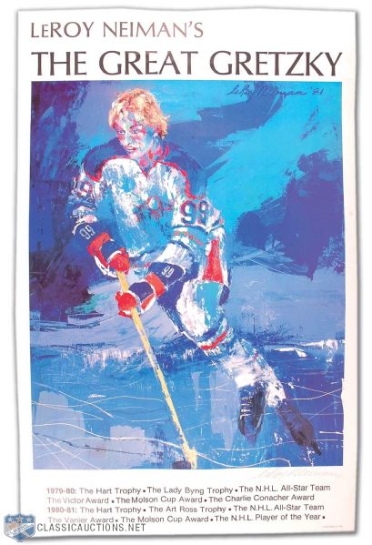 1981 LeRoy Neiman "The Great Gretzky" Poster Signed by Neiman and Gretzky