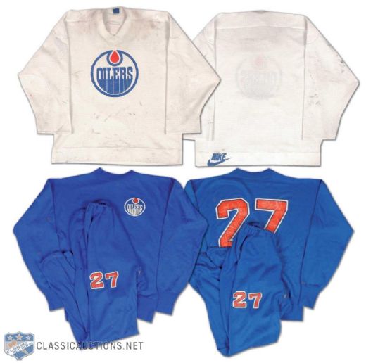 Dave Semenkos 1978-79 Edmonton Oilers Final WHA Season Team Sweatshirt and Sweatpants, Plus 1980s Oilers Practice Jersey