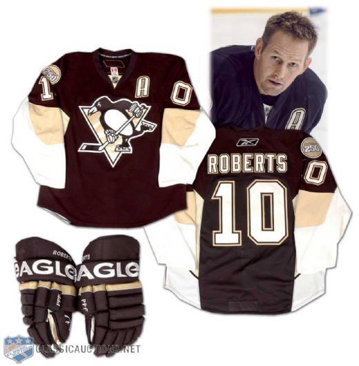 Gary Roberts 2007-08 Pittsburgh Penguins Game Worn Jersey and Team Issued Gloves