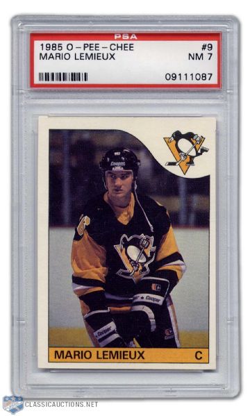 Mario Lemieux 1985-86 O-Pee-Chee Rookie Card Graded PSA NM 7