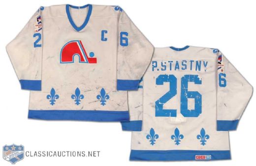 Peter Stastny 1986-87 Quebec Nordiques Game Worn Jersey with Rendez-Vous 87 Patch