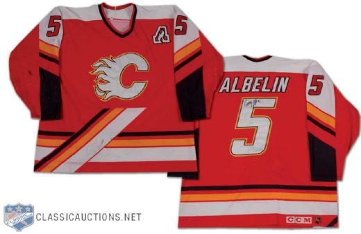 Tommy Albelin Autographed 1997-98 Calgary Flames Game Worn Road Jersey