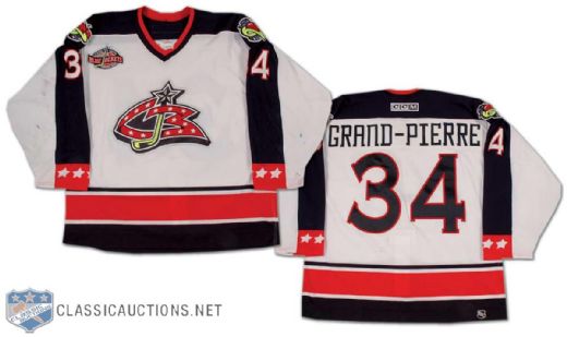 Jean-Luc Grand-Pierre 2000-01 Columbus Blue Jackets Inaugural Season Game Worn Home Jersey