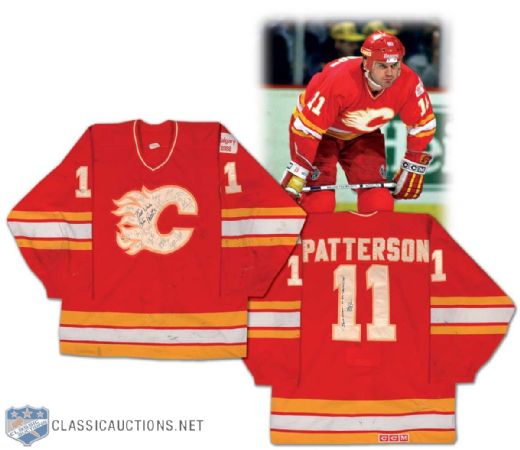 Colin Patterson Circa 1988 Calgary Flames Photo Matched Game Worn Jersey Team Signed by 1989 Stanley Cup Champions