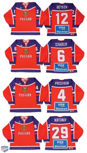 Team Russia 2004 Eurotour Game Worn Jersey Collection of 4