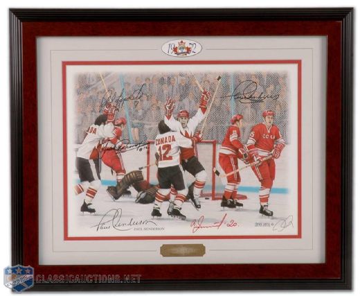 1972 Summit Series 25th Anniversary Framed Print Signed by Henderson, Esposito, Cournoyer and Tretiak