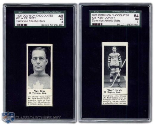 1926 Dominion Chocolates Card Collection of 2, Including Ken Doraty Graded NM by SGC