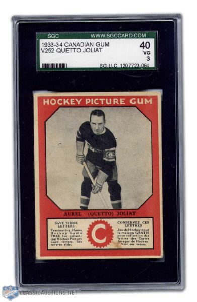 1933-34 Aurele Joliat Canadian Chewing Gum VG Graded Card