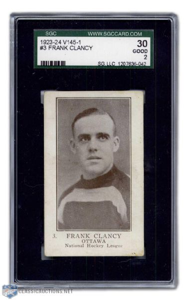 1923-24 Frank "King" Clancy William Paterson V145-1 Rookie Card