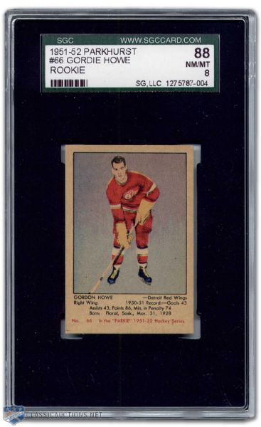 1951-52 Gordie Howe Parkhurst Rookie Card - Graded NM/MT!