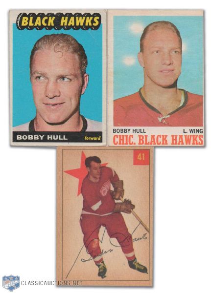 1954-55 Parkhurst Gordie Howe Card & Two Bobby Hull Cards