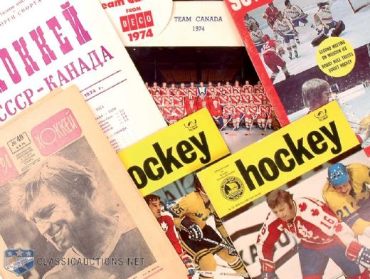 1974 Canada-U.S.S.R. Series Collection of 7, Featuring Russian Language Program For Moscow Games and Team Canada Team Photo