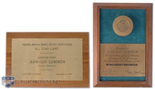 1970s Jean-Guy Gendron WHA Plaque Collection of 2