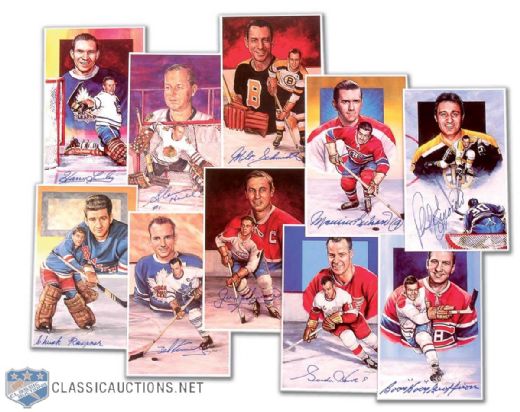 1990s Hockey Hall of Fame "Legends of Hockey" Doug West Art Cards Complete Set of 90, Including 5 Series Set Boxes and 47 Original Signatures