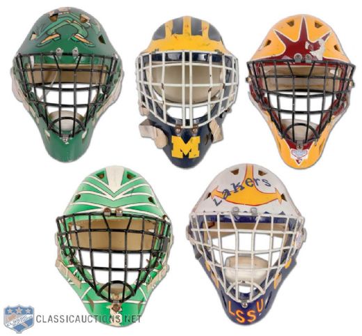 1990s NCAA Game Used Goalie Mask Collection of 5