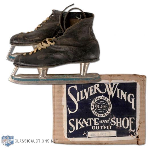 1930s Spalding Silver Wing Leather Boot Skates, Including Original Box