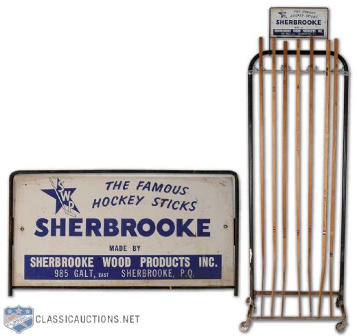 Vintage Sherbrooke Wood Products Hockey Stick In-Store Display Rack