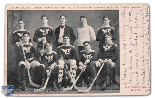 1902-03 Portage Lake Hockey Club Team Postcard