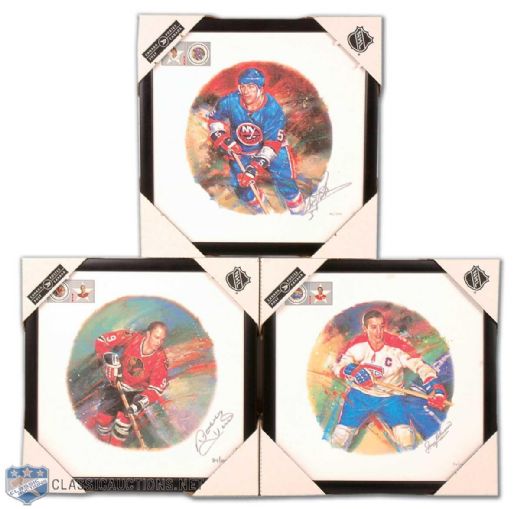 Collection of 3 Canada Post NHL All-Stars Signed Lithographs (15" x 15")